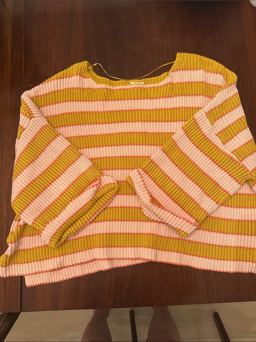 100% Cotton Mustard & Light Pink Striped Knit Sweater
